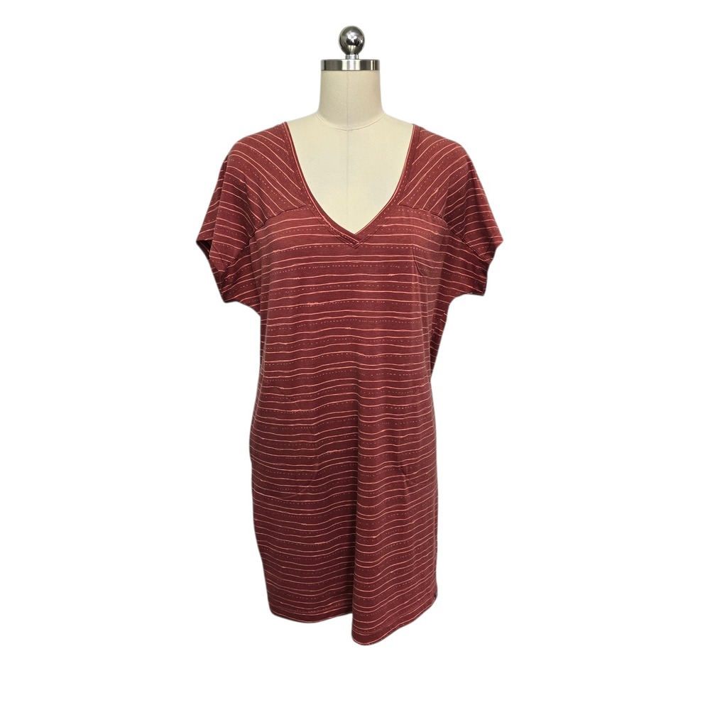 Title Nine Womens V-Neck Dolman Sleeve Stripe T-Shirt Dress‎ Rust Orange Medium
